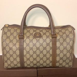 GUCCI GG Supreme Brown Monogram Leather Top Handle Boston Weekend Bag Speedy 30